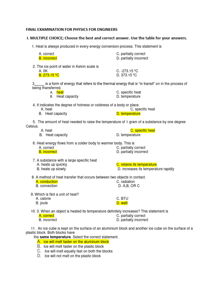 Physics for Engineers Final Exam Guide | PDF