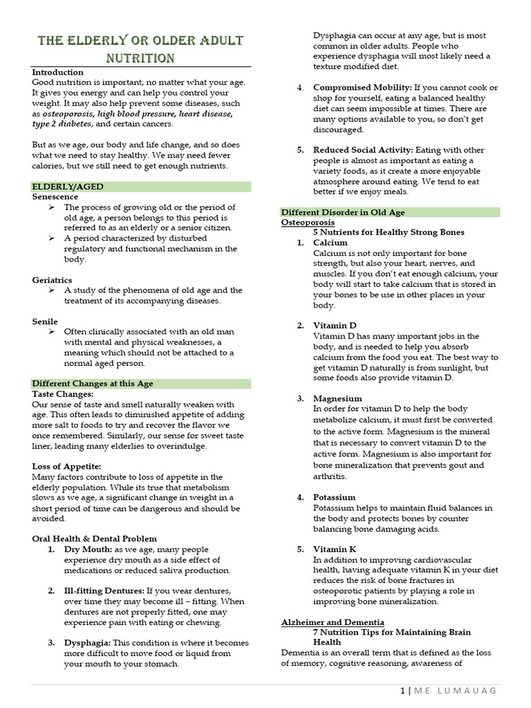 5 - MT - Nutrition in Elderly | PDF