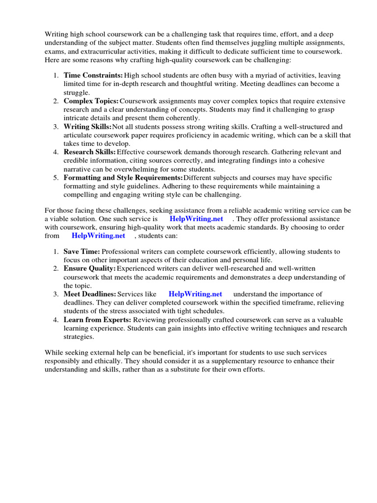 High School Coursework Definition PDF Postgraduate Education Thesis