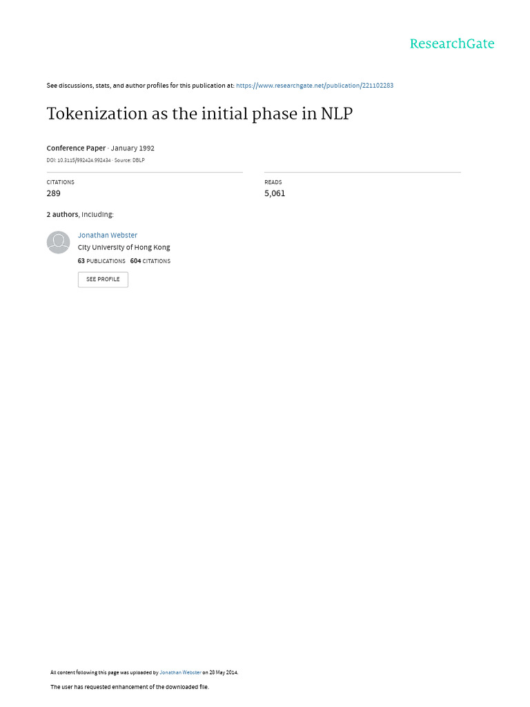 Tokenization As The Initial Phase in NLP | PDF | Foreign Language Studies