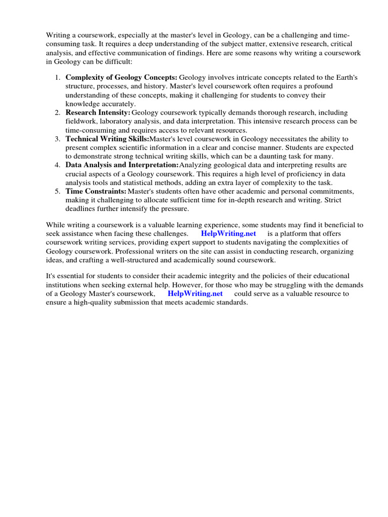Coursework Masters Geology | PDF | Cost Of Living | Postgraduate Education