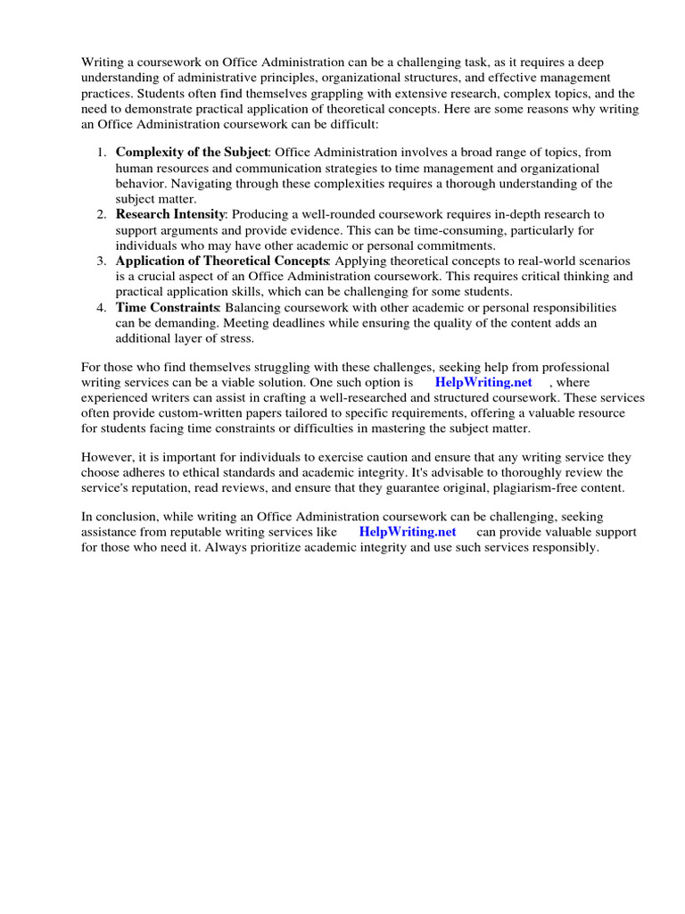 Office Administration Course Work | PDF | Educational Technology ...