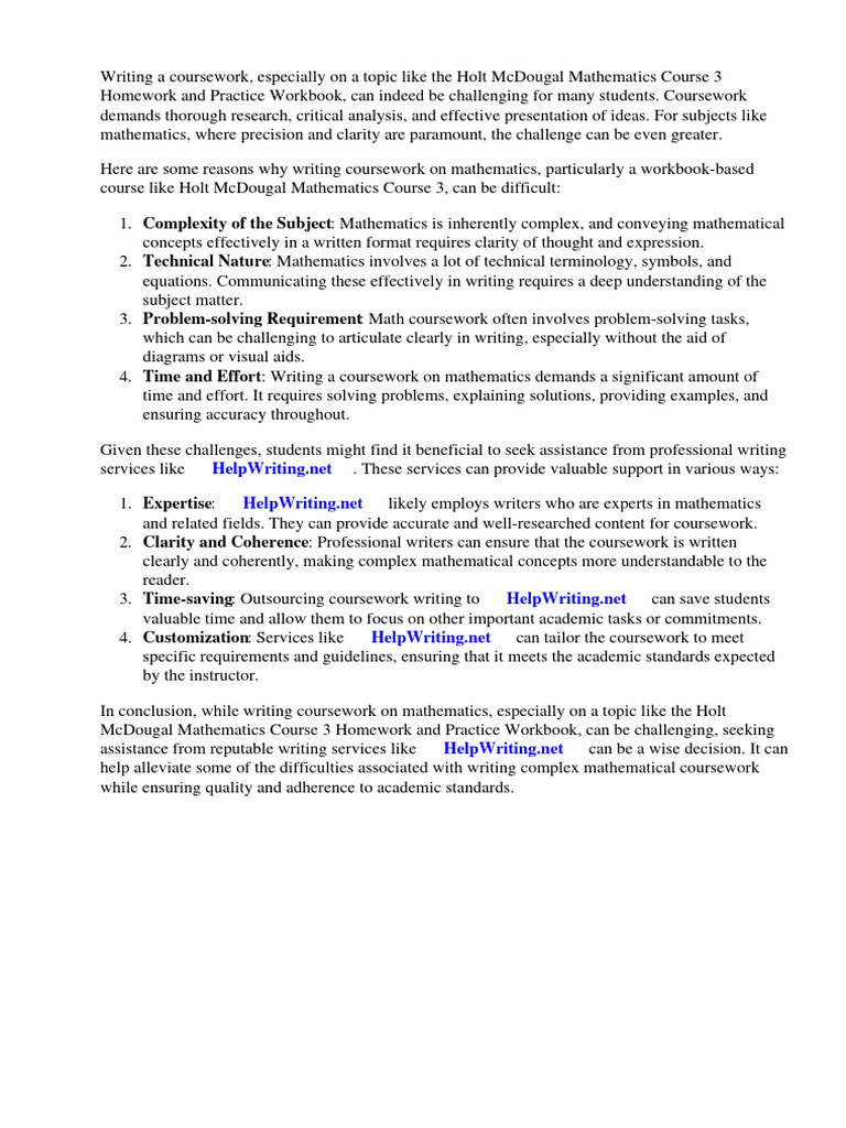 Holt Mcdougal Mathematics Course 3 Homework and Practice Workbook | PDF