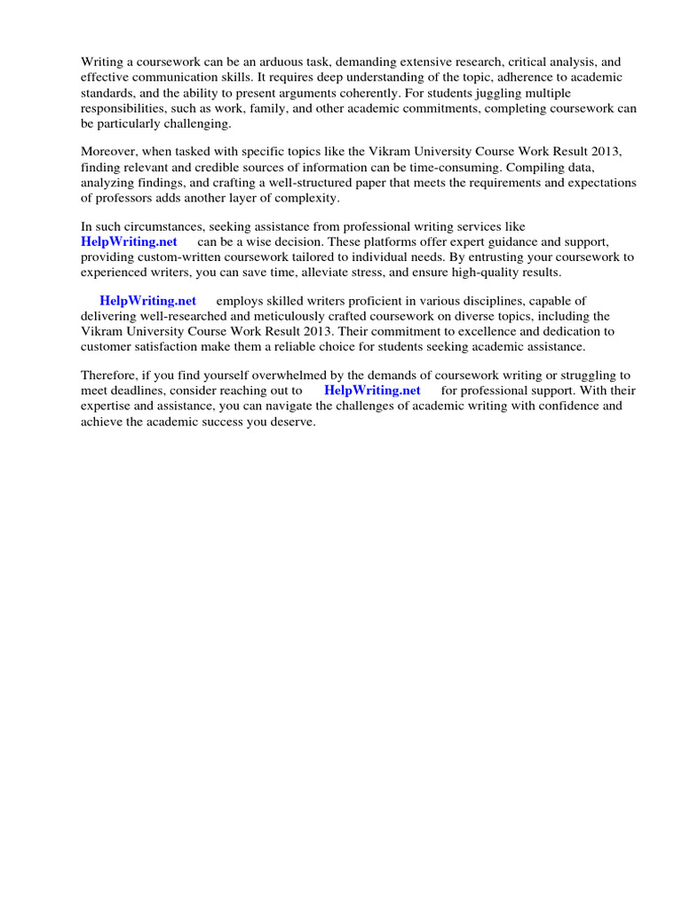 Vikram University Course Work Result 2013 PDF University And