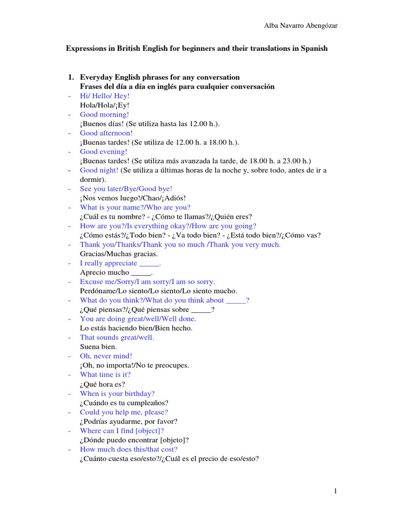 Expressions in British English For Beginners | PDF | Artes del Lenguaje ...