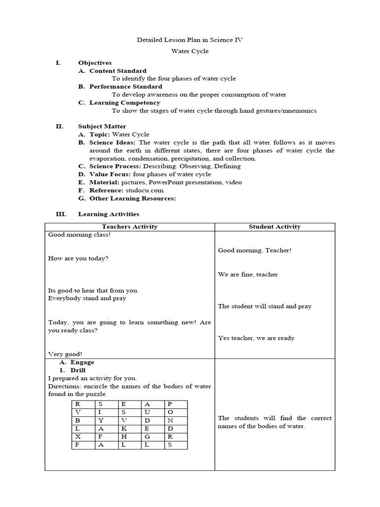 Grade 4 Water Cycle Lesson Plan | PDF | Water Cycle | Water