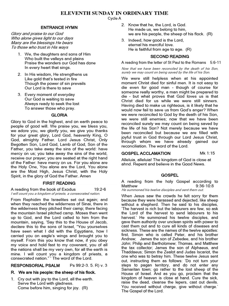 11th Sunday in Ordinary Time Cycle A 2023 PDF God The Father