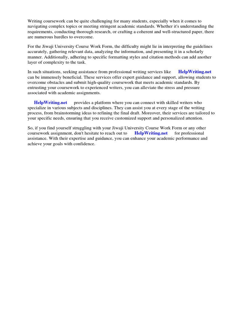 Jiwaji University Course Work Form PDF University And College