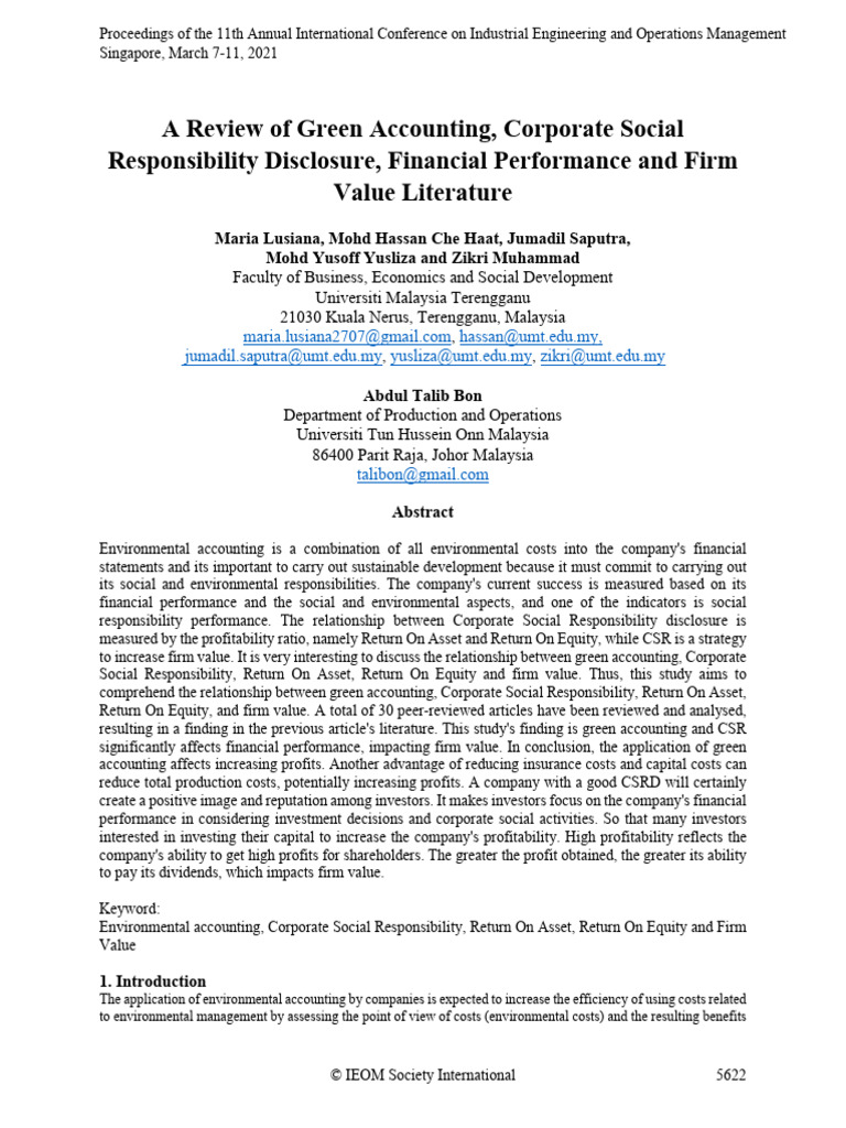 Green Accounting and CSR Impact on Firm Value | PDF | Finance & Money ...