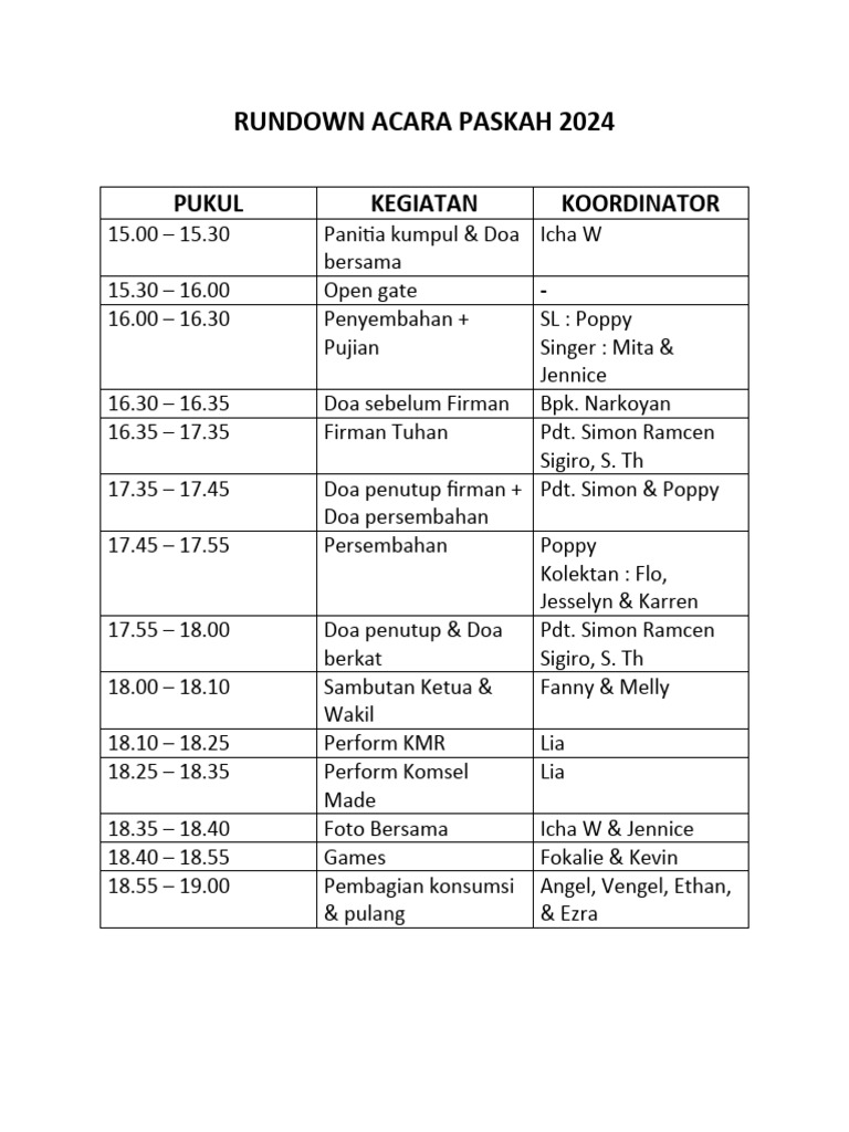  Rundown Acara Paskah 2024 