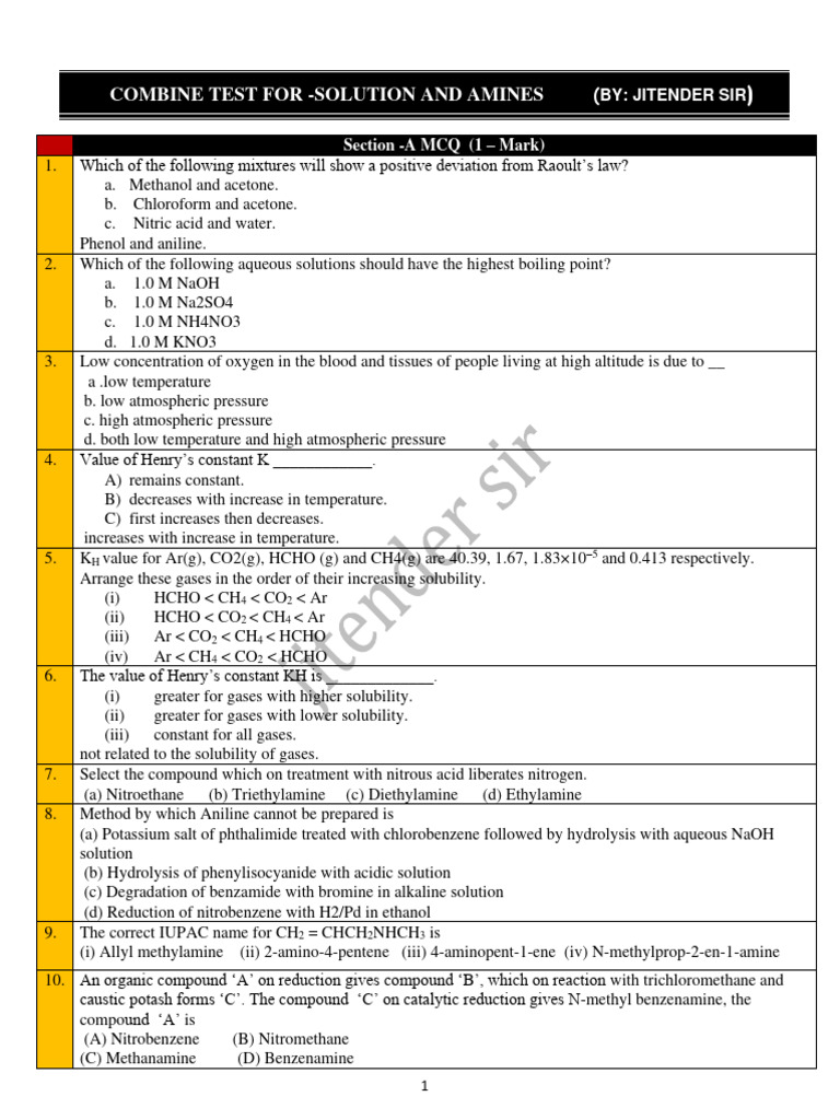 Test - Solution and Amine | PDF | Formaldehyde | Chemical Substances
