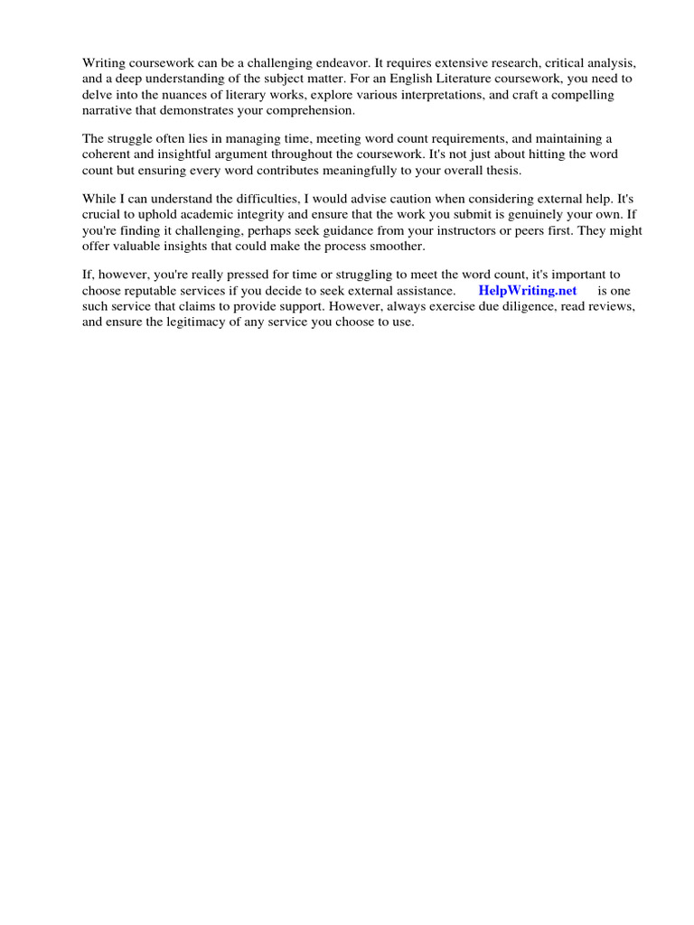 English Literature Coursework Word Count | PDF