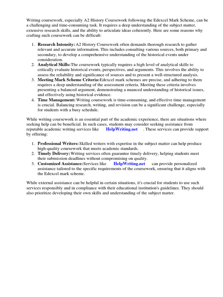 A2 History Coursework Edexcel Mark Scheme | PDF