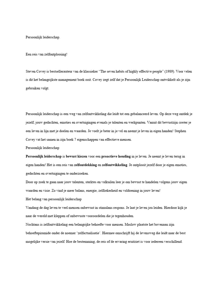 Persoonlijk Leiderschap. T.B.V Word | PDF