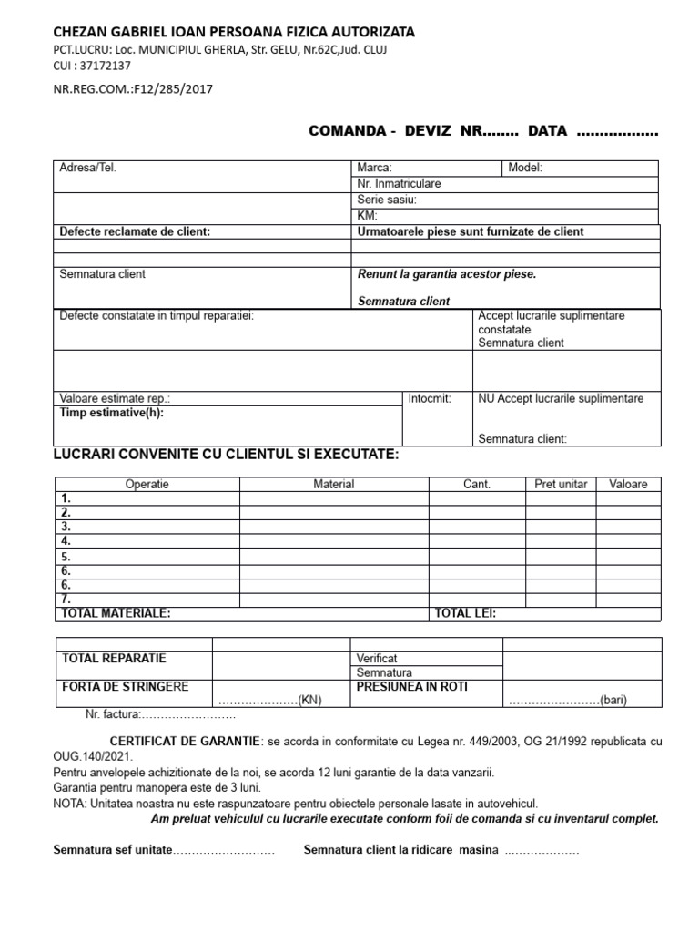 Deviz Vulcanizare Pfa Cheta | PDF