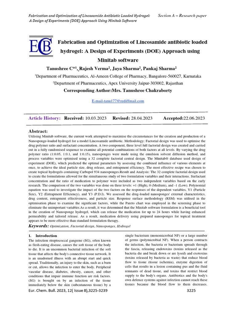 Fabrication and Optimization of Lincosamide Antibiotic Loaded Hydrogel ...