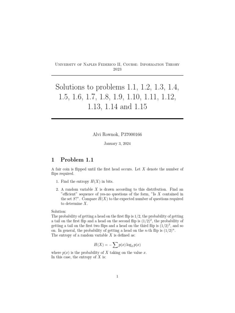 Solutions to Information Theory Problems | PDF | Applied Mathematics ...