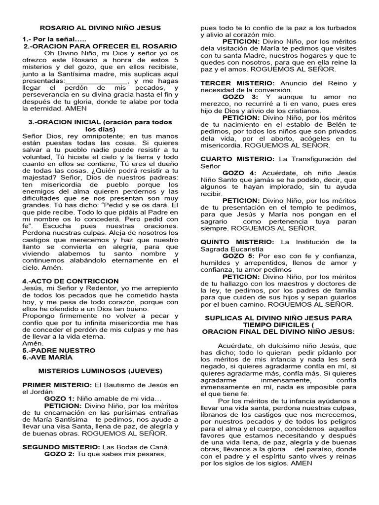 Rosario Al Divino Niño Jesus | PDF