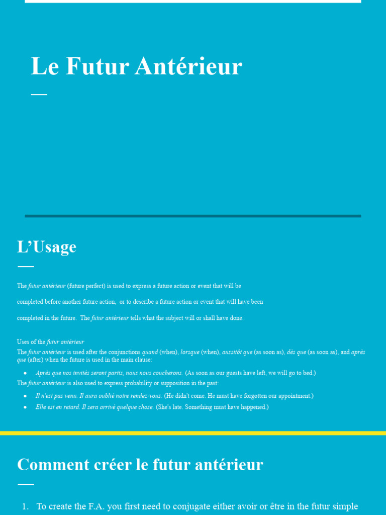 Understanding Futur Antérieur in French | PDF | Linguistic