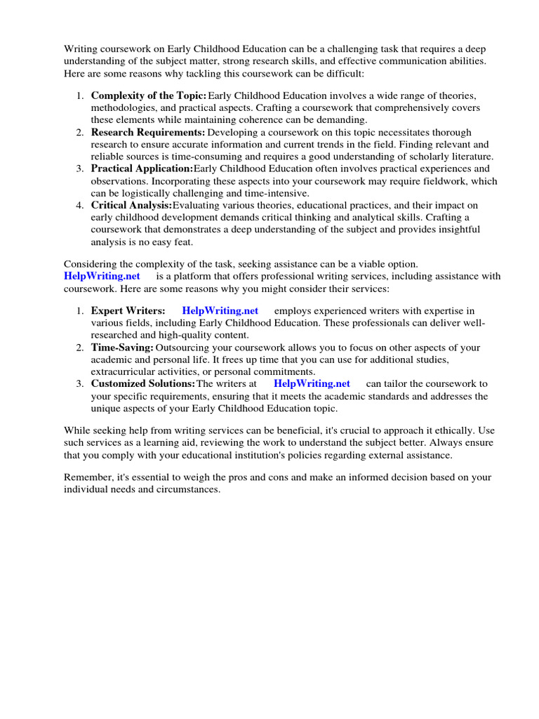 Coursework Early Childhood Education PDF Early Childhood Education