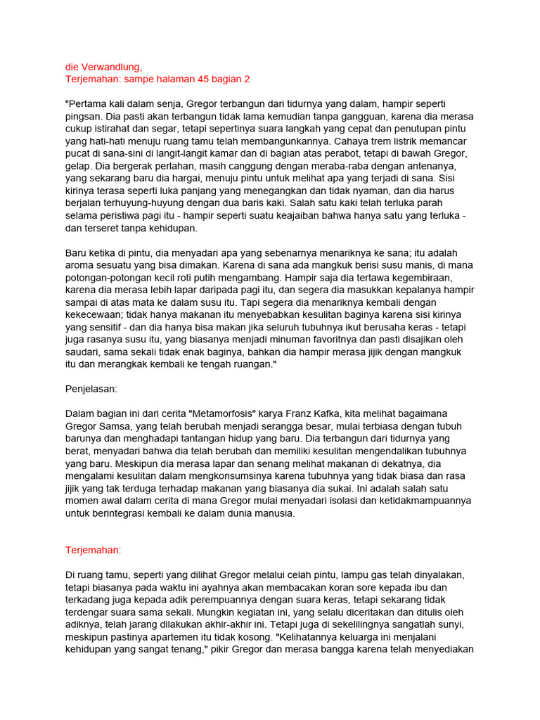 Die Verwandlung, Explanation in Indonesian Language PDF