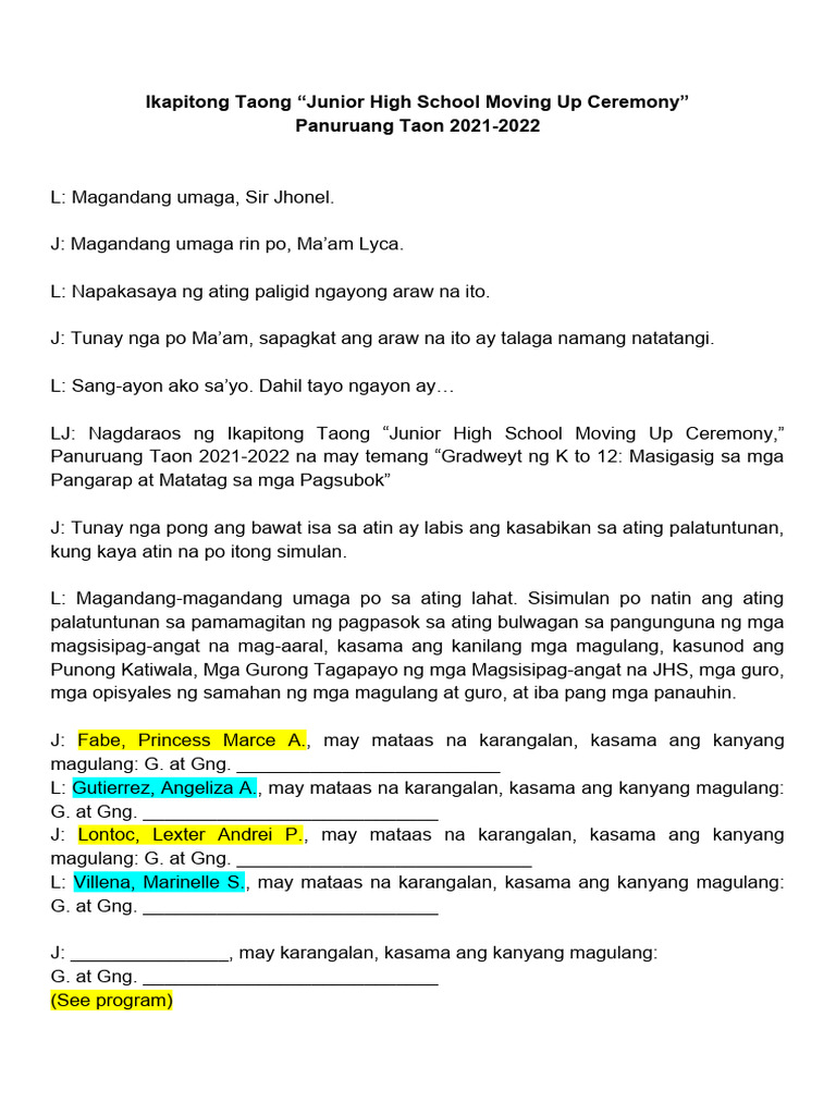 7th JHS Moving-Up Ceremony | PDF