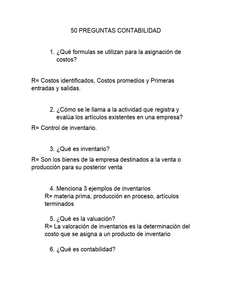 50 Preguntas Contabilidad | PDF | Contabilidad | Inventario