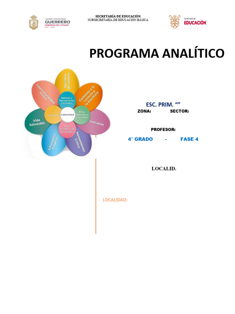 Programa Analítico Fase 4 - 4° Grado | PDF | Inclusión (Educación ...