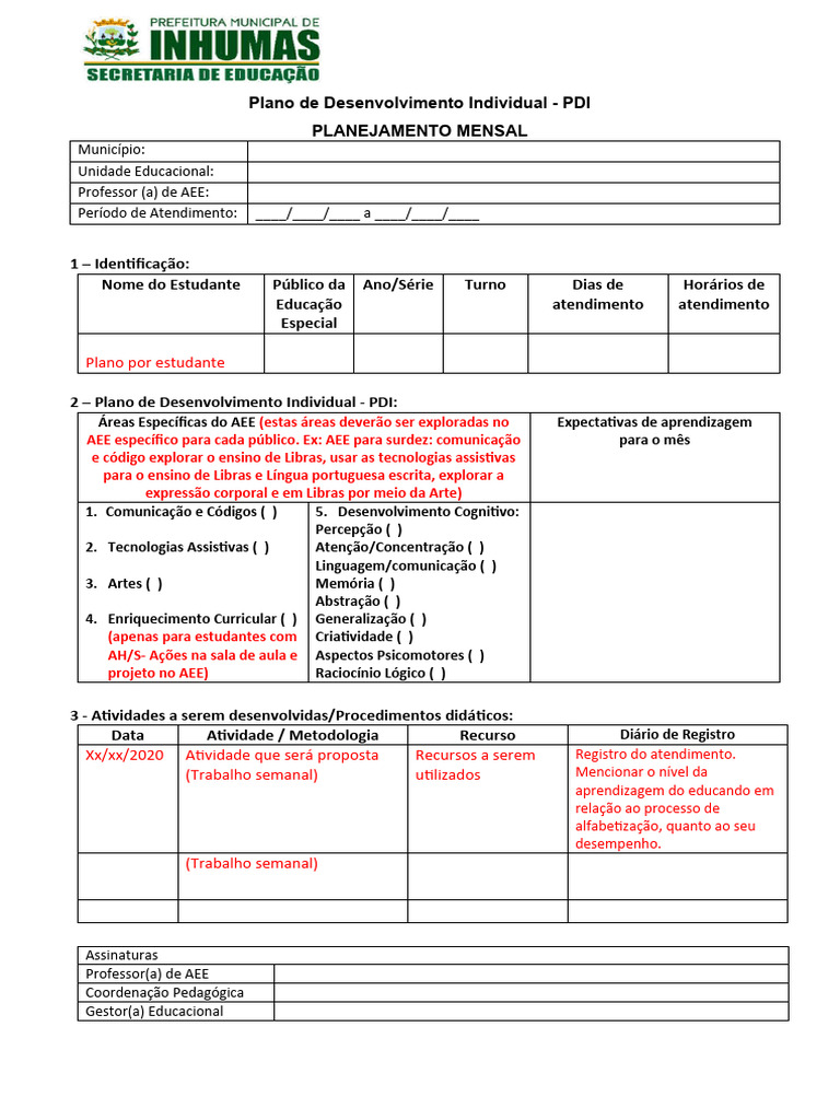 Modelo de PDI para Educação Especial | PDF