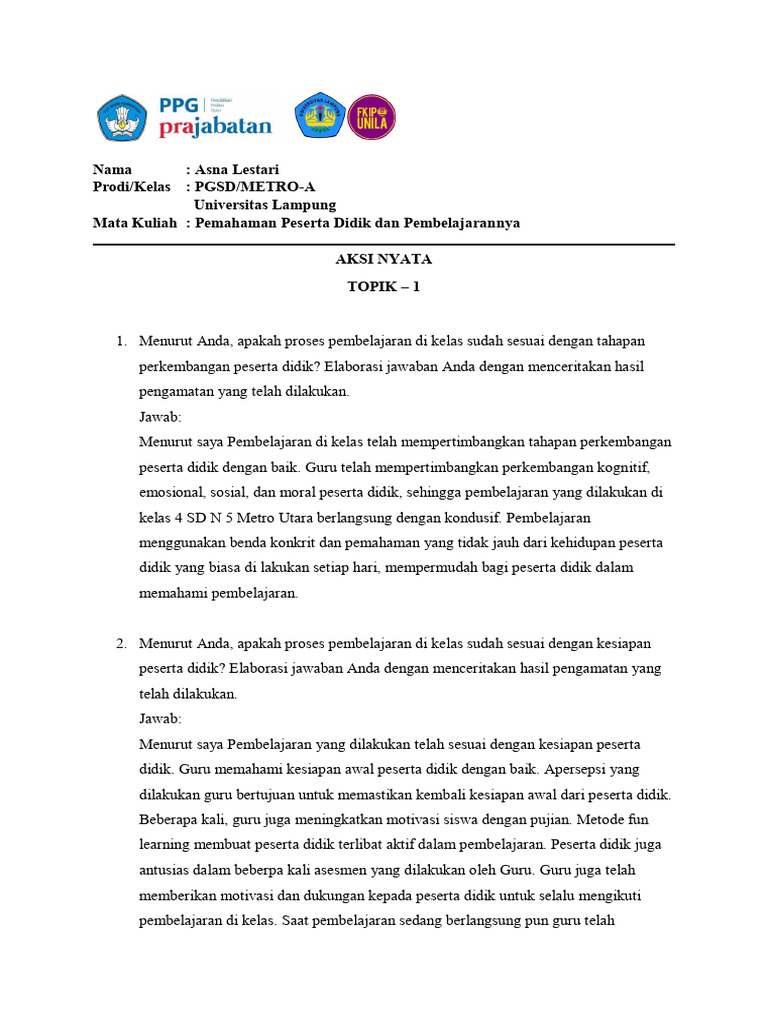 Aksi Nyata - Topik1 - PPDP - Asnalestari | PDF