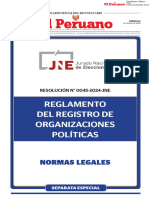 Reglamento Del Registro de Organizaciones Políticas: Normas Legales