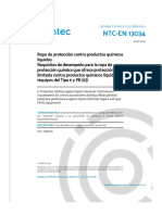 NTC-EN 13034. Requisitos Protección Contra Productos Quimicos Liquidos. ESPAÑOL