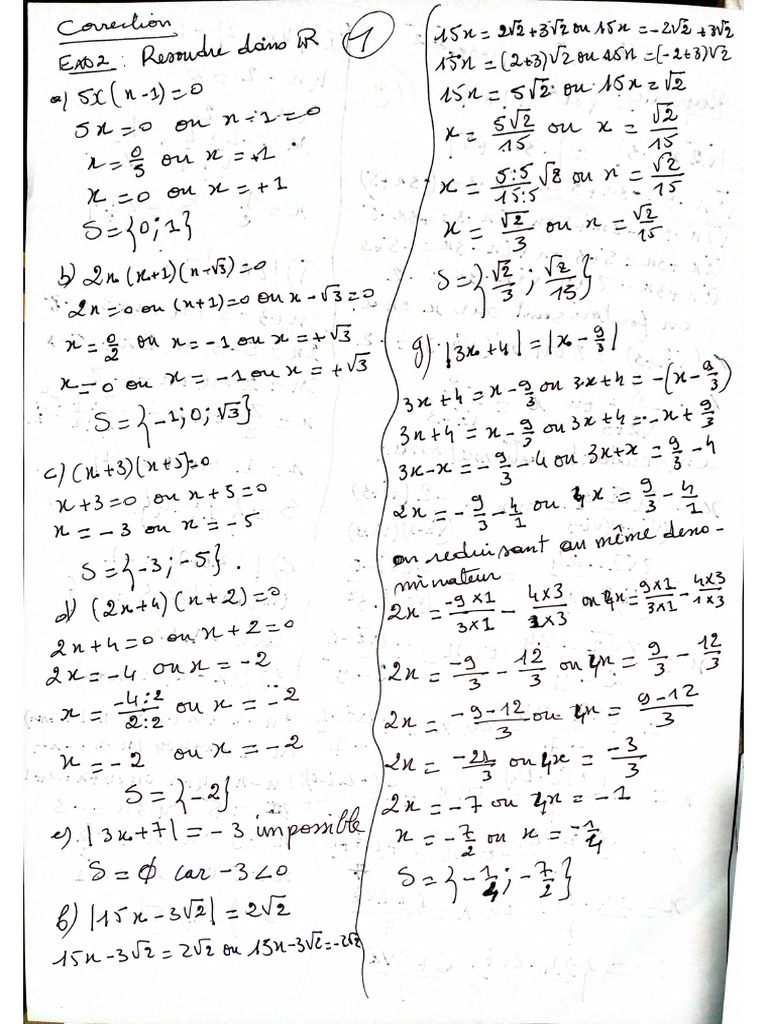 Correction Exo2 4 Et 5 Sur équation Du Premier Degré à Une Inconnue Pdf