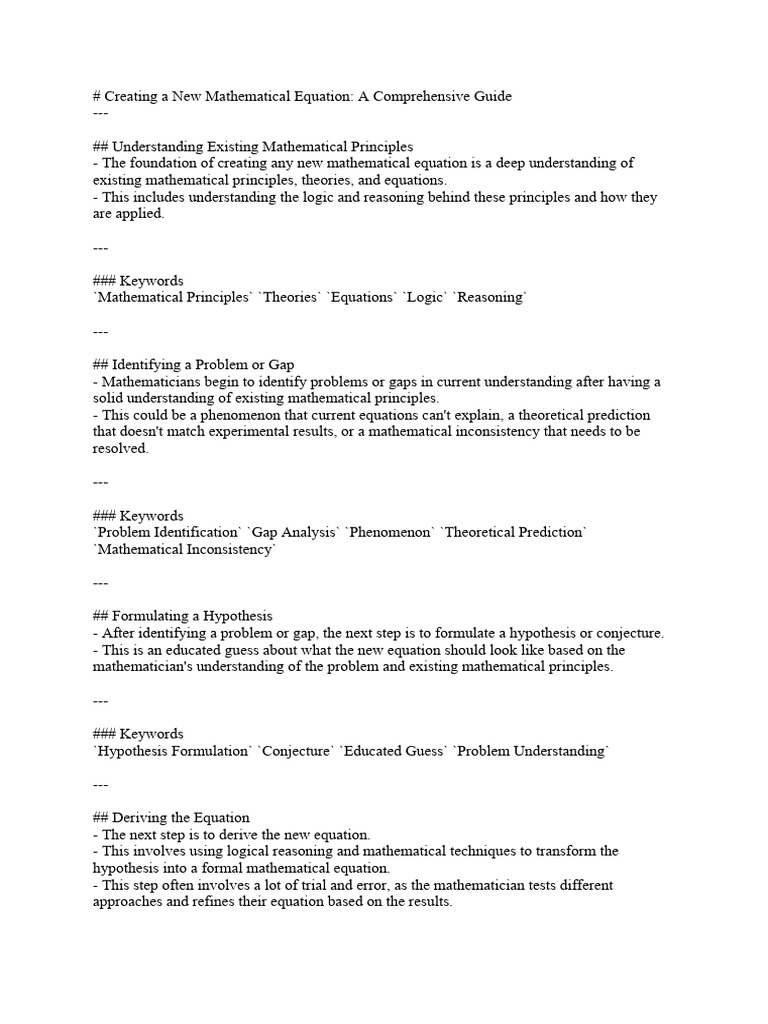Creating a new mathematical equation pdf mathematics theory