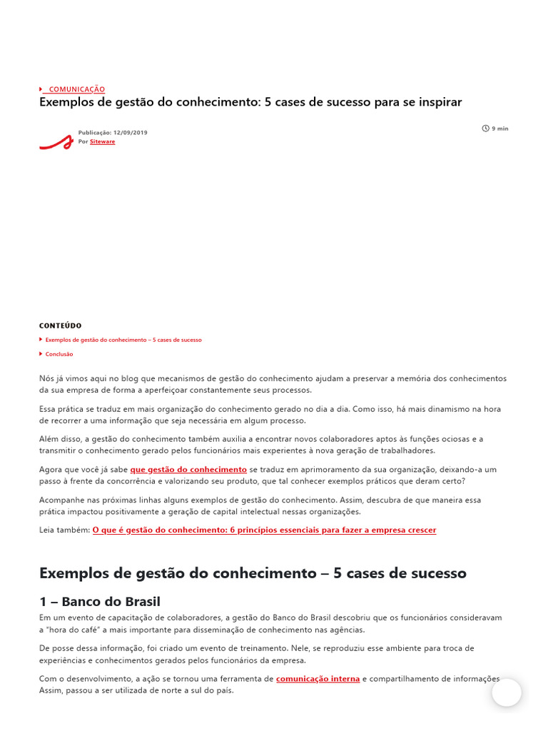 5 Exemplos De Gestão Do Conhecimento Para Se Inspirar Pdf Gestão Do