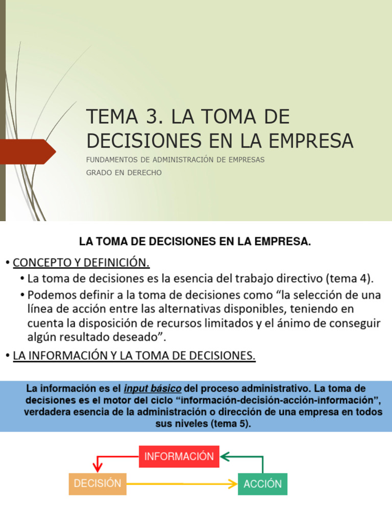Tema 3 - La Toma de Decisiones en La Empresa | PDF | Toma de decisiones ...