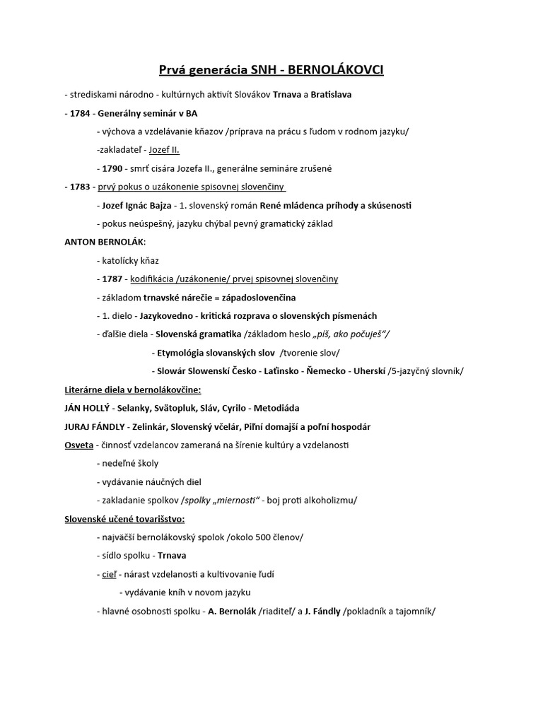 Prvá Generácia SNH | PDF