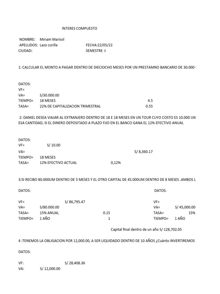 Interes Compuesto Pdf Interés Dinero
