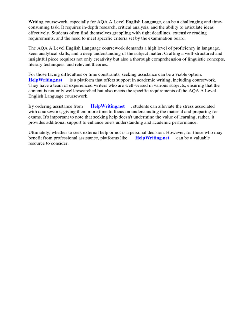 Aqa A Level English Language Coursework Examples | PDF | Linked In ...