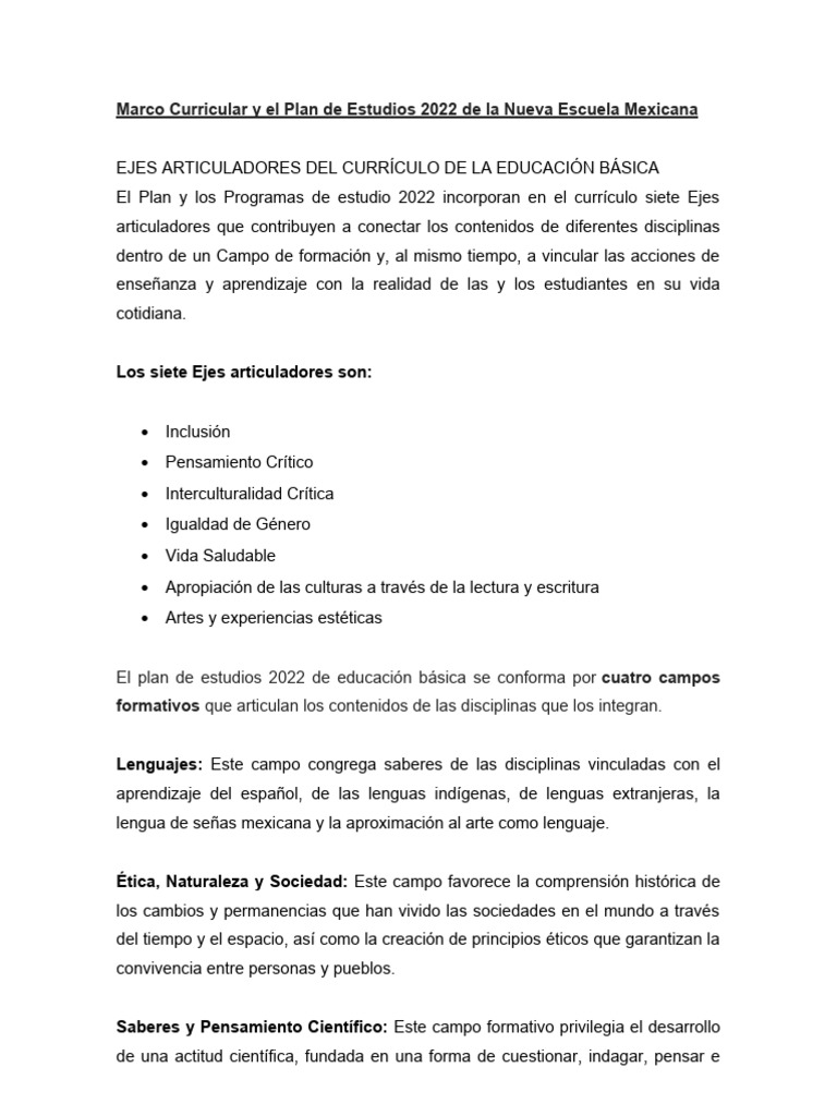 Campos Formativos en el Plan 2022 | PDF | Plan de estudios | Pensamiento