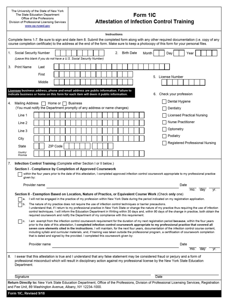 Infection Control Training Attestation Form | PDF | Licensure | Nursing