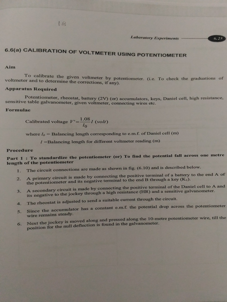 Calibration of Voltmeter Using Potentiometer PDF