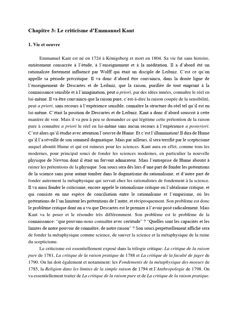 Critique de la raison chez Kant | PDF | A priori et a posteriori ...