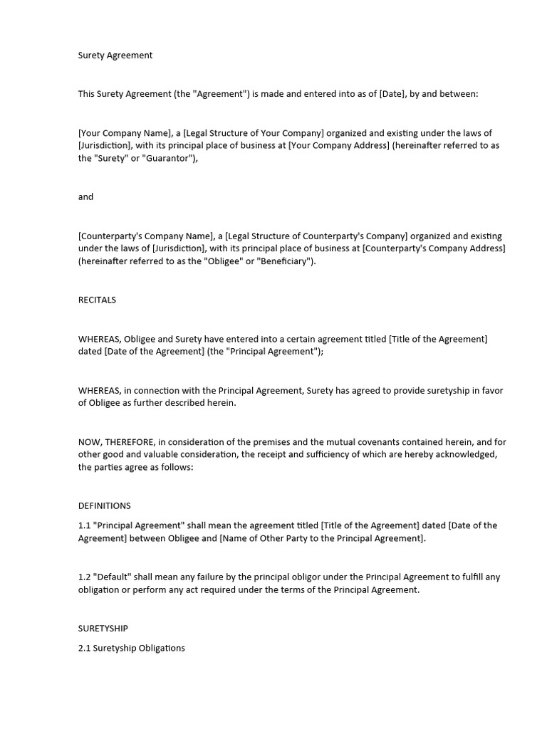 Surety Agreement 1 | PDF | Surety | Contract Law