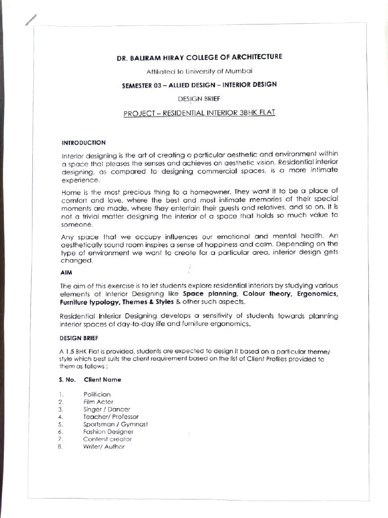 Sem 3 Interior Design Brief 2023-24 | PDF | Buildings And Structures