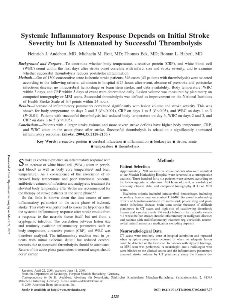 Stroke Inflammation and Thrombolysis Effects | PDF | Stroke | C ...