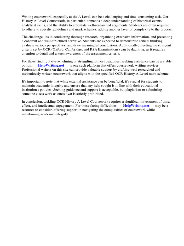 Ocr History A Level Coursework Mark Scheme | Download Free PDF | Linked ...