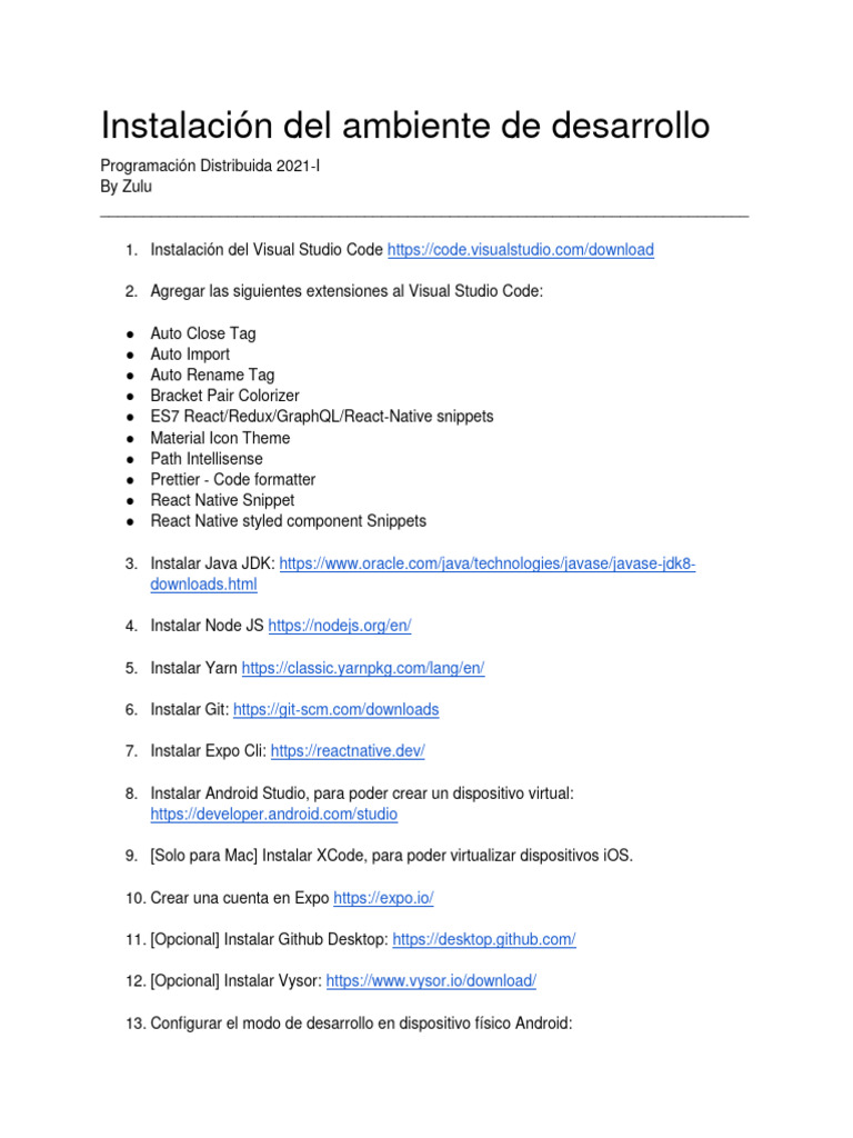 Instalación Del Ambiente de Desarrollo | PDF