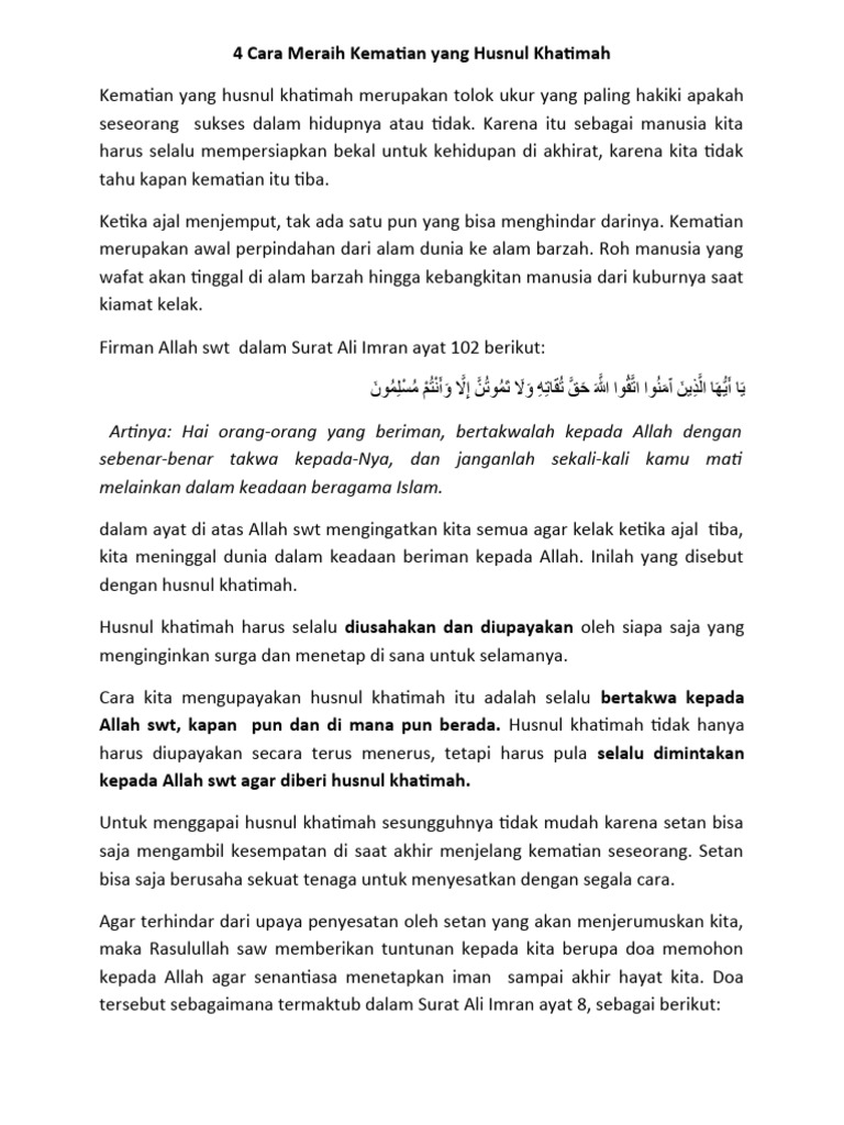 4 Cara Meraih Husnul Khatimah | PDF | Agama & Spiritualitas | Gaya Hidup
