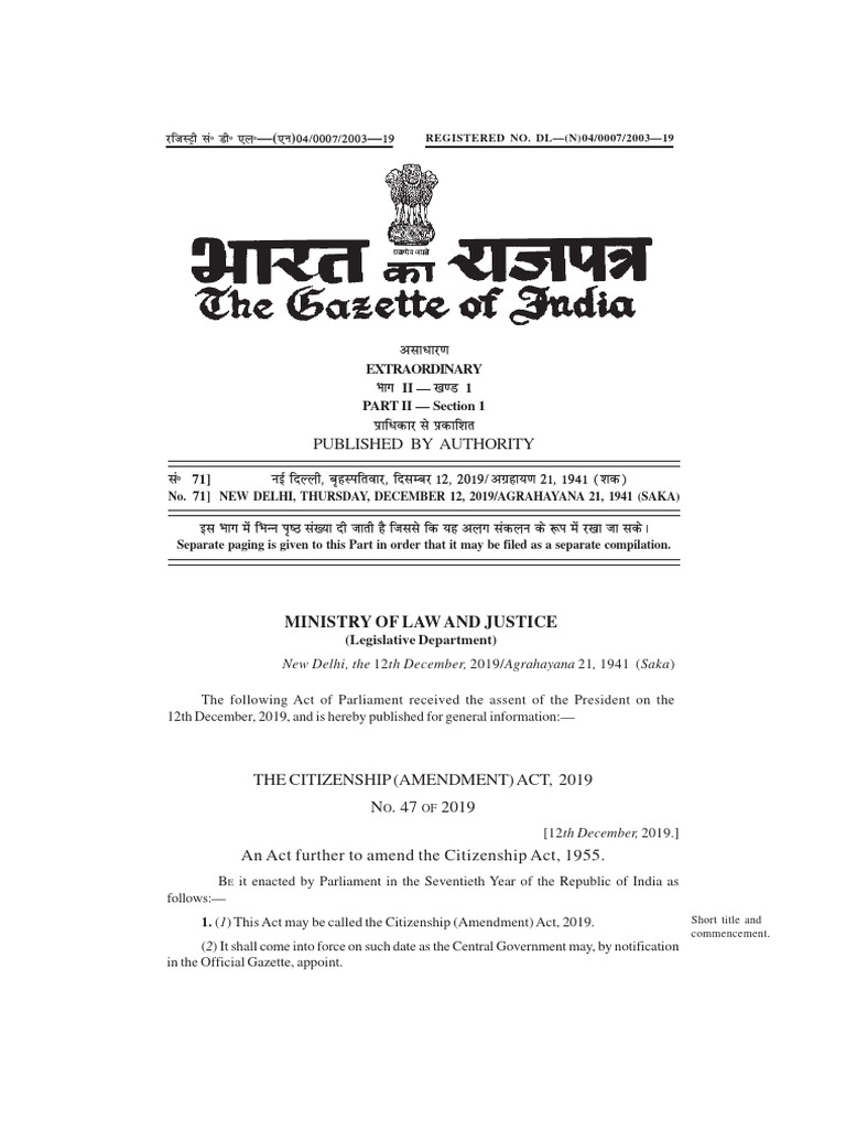 Citizenship Amendment Act 2019 Summary | PDF | Naturalization ...